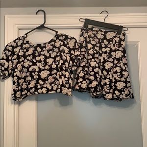Floral print skirt and top set. Open back top